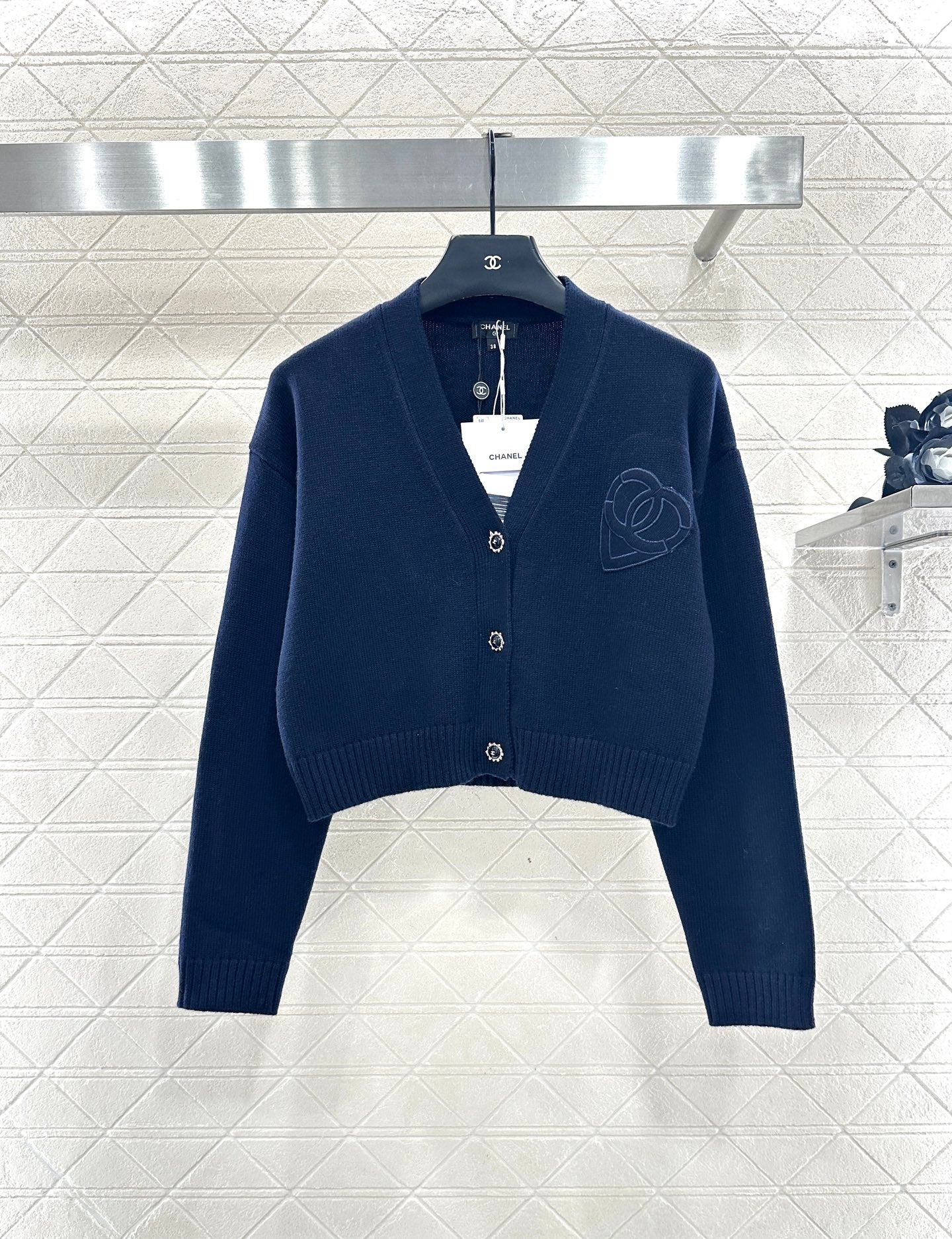 25fw new double C heart letter wool knitted cardigan