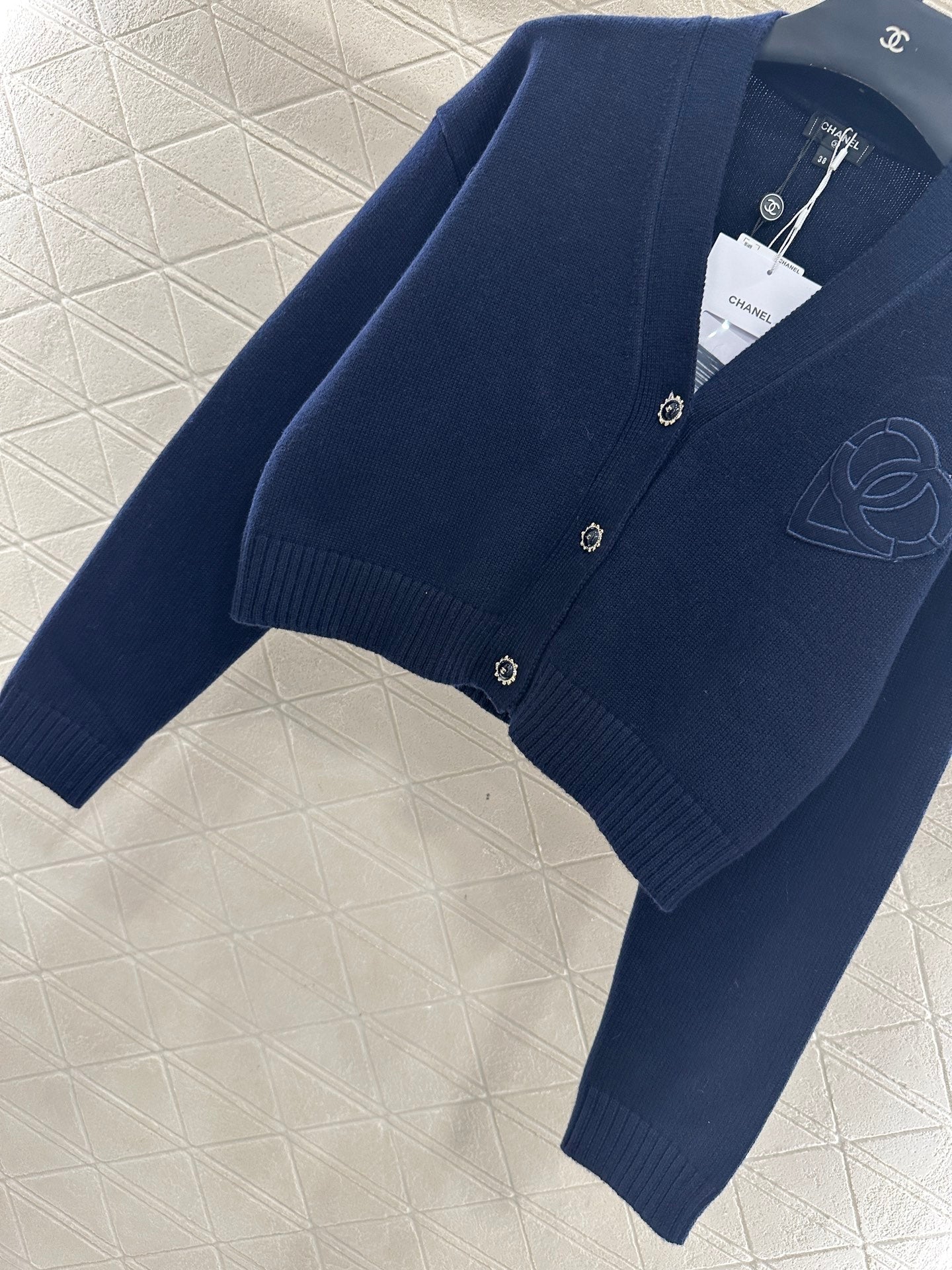 25fw new double C heart letter wool knitted cardigan
