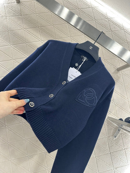 25fw new double C heart letter wool knitted cardigan