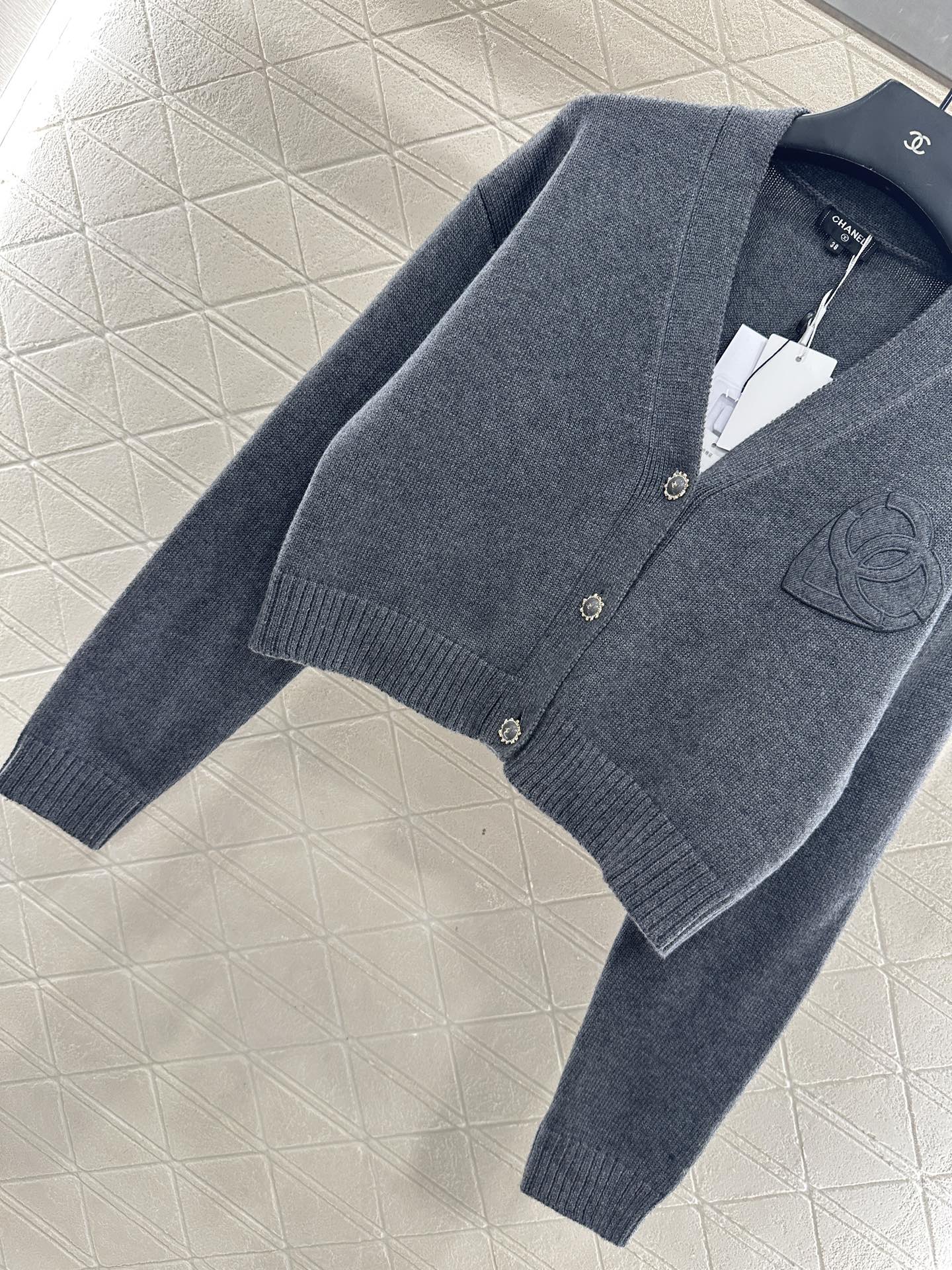 25fw new double C heart letter wool knitted cardigan