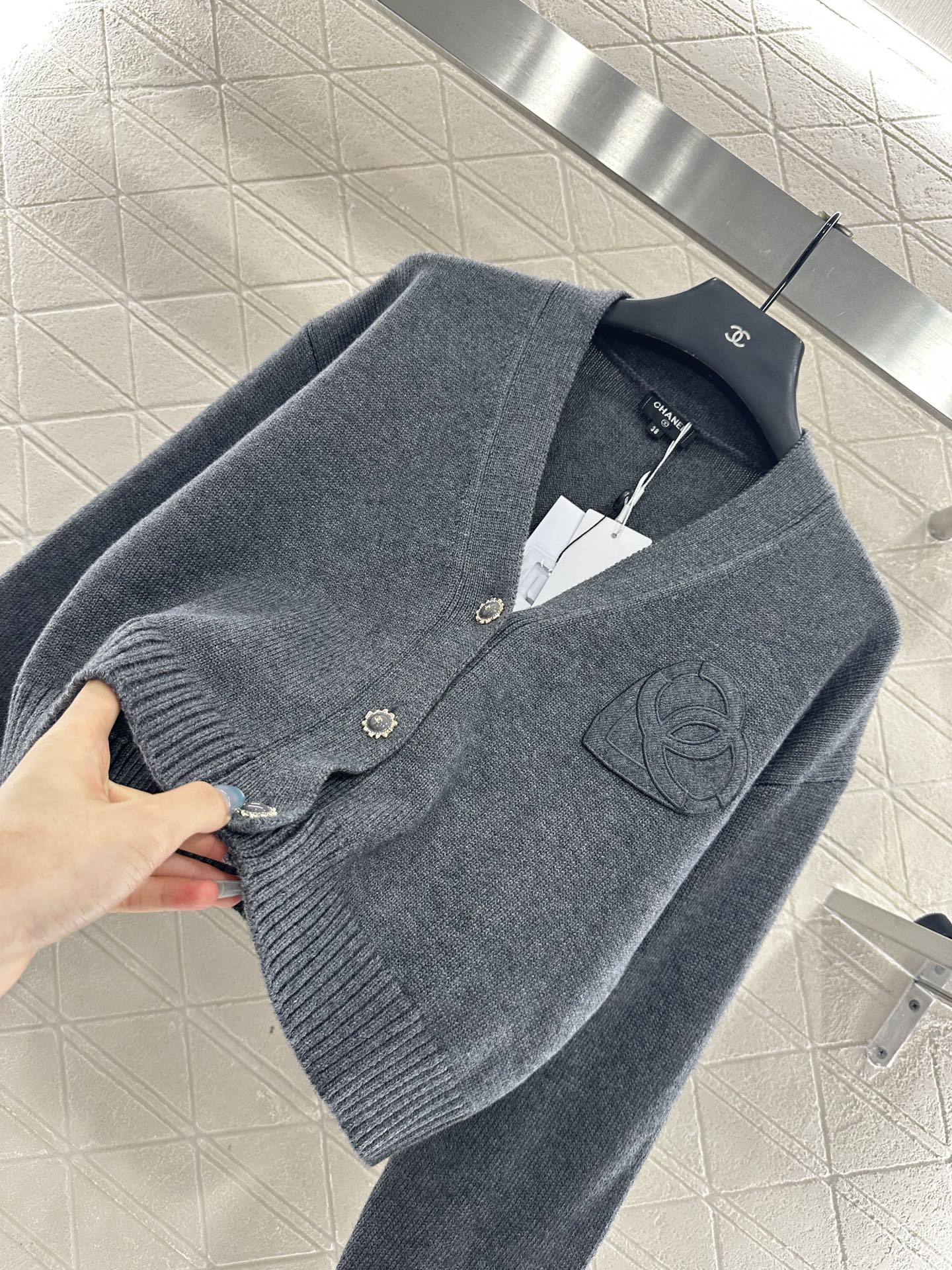 25fw new double C heart letter wool knitted cardigan