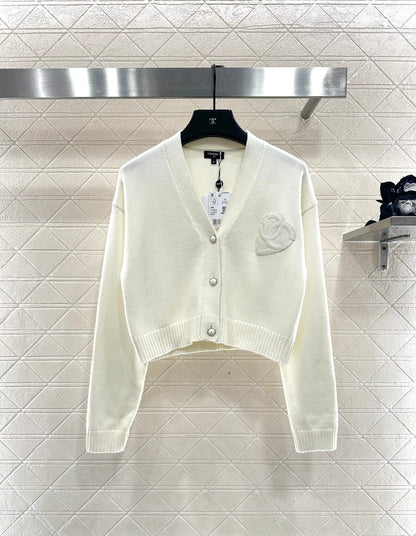 25fw new double C heart letter wool knitted cardigan