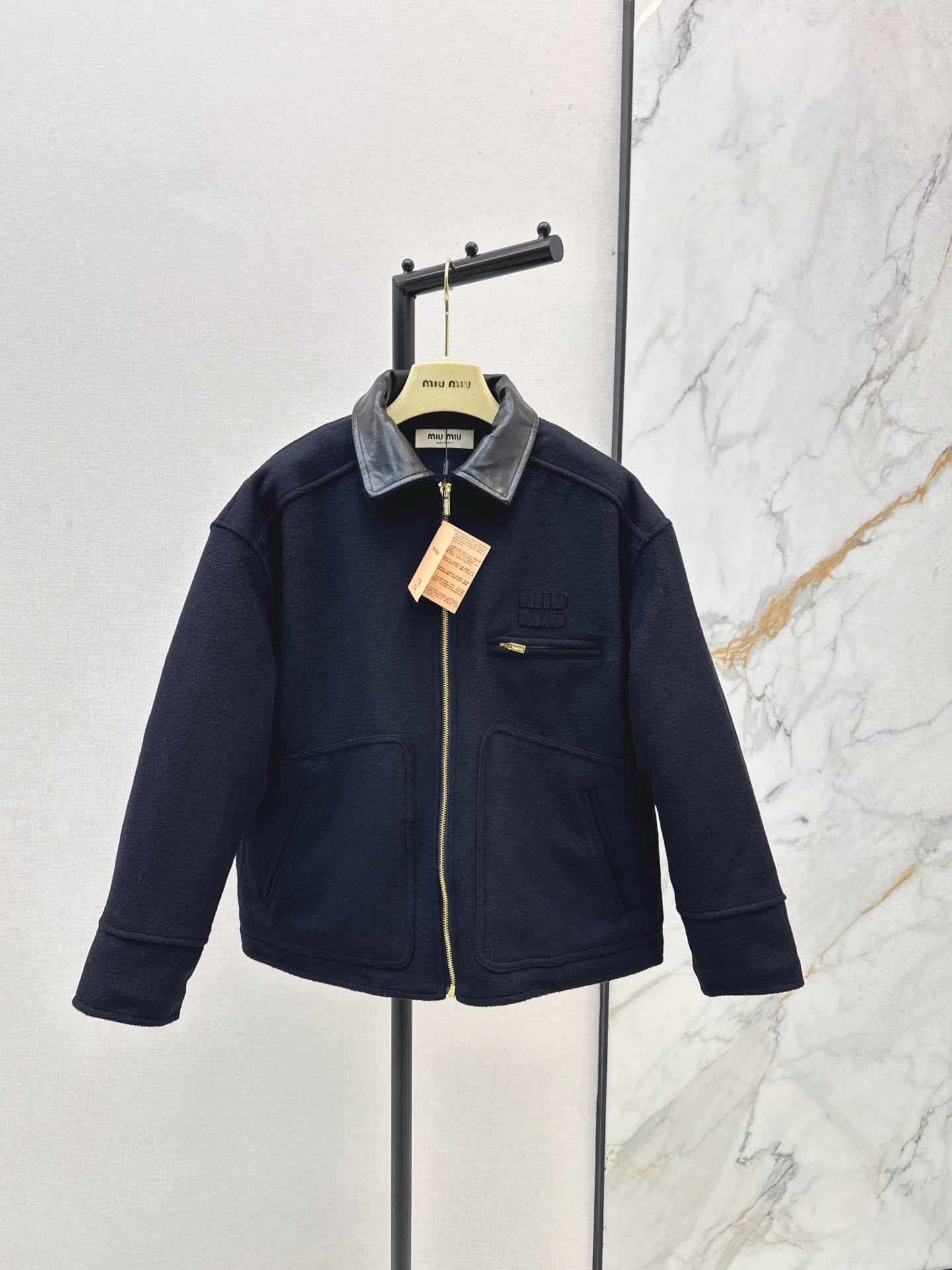 25fw new leather lapel wool cotton jacket