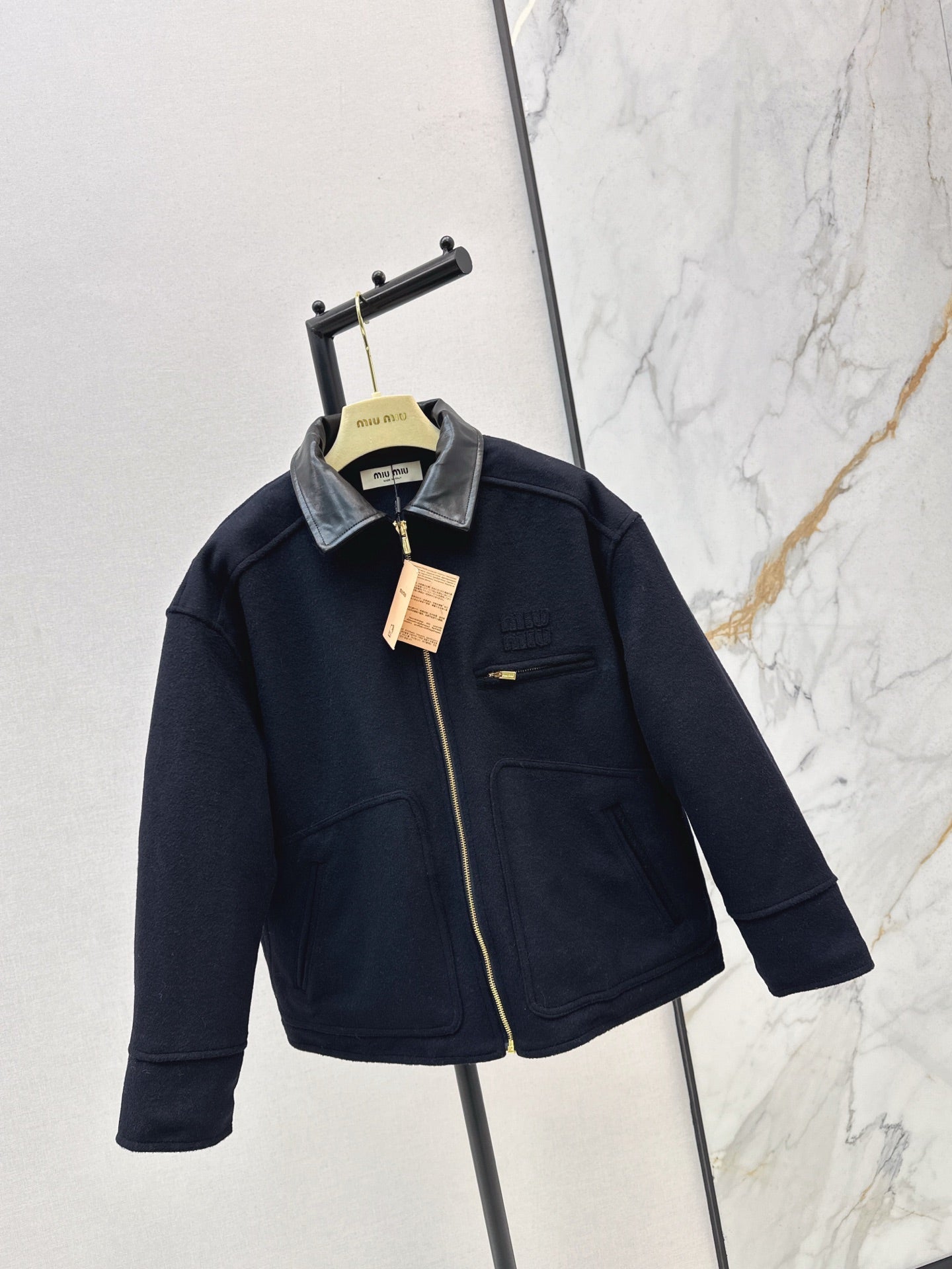 25fw new leather lapel wool cotton jacket