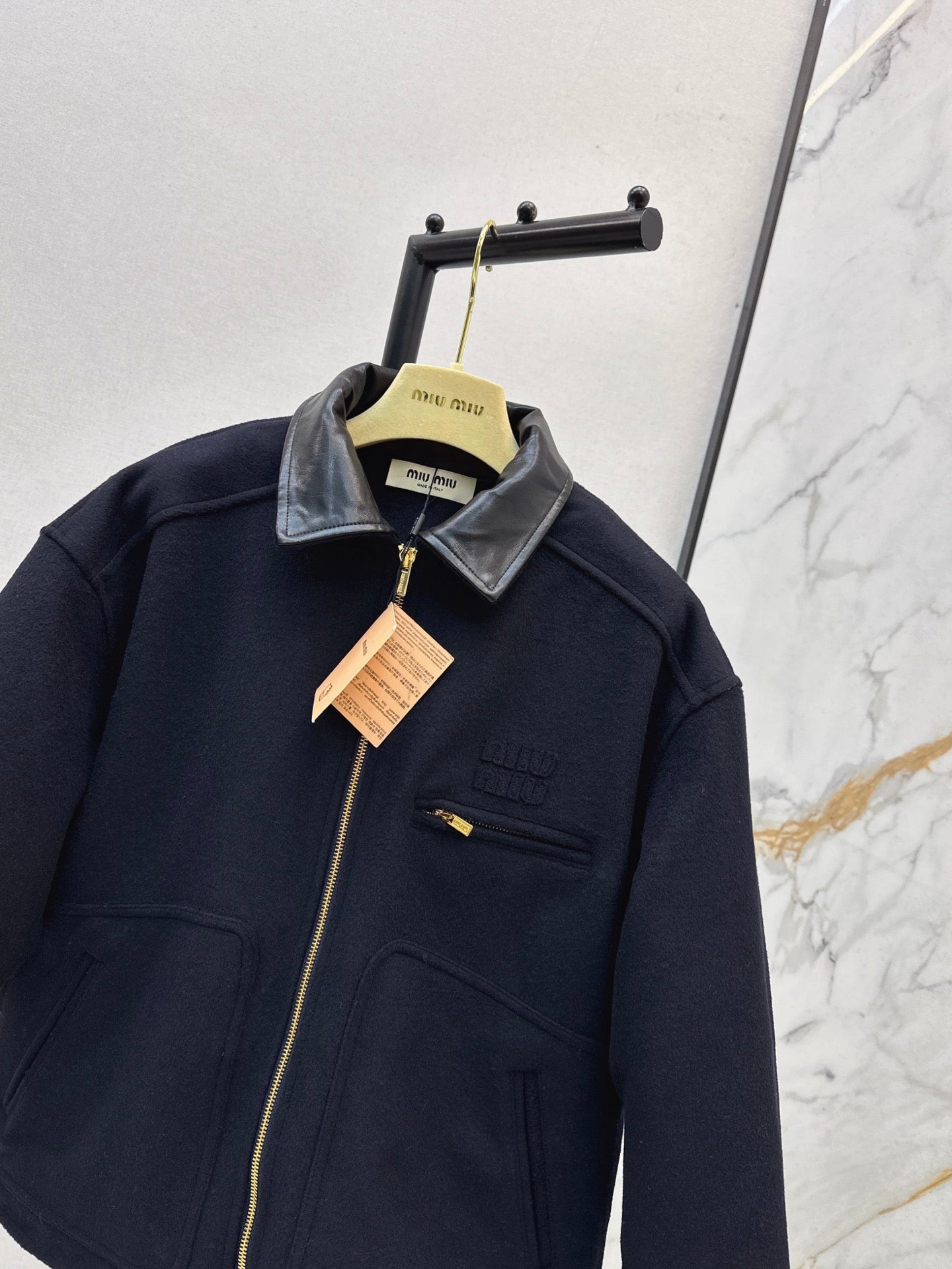 25fw new leather lapel wool cotton jacket