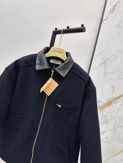 25fw new leather lapel wool cotton jacket