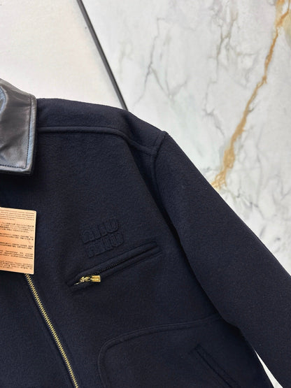 25fw new leather lapel wool cotton jacket