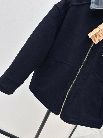 25fw new leather lapel wool cotton jacket