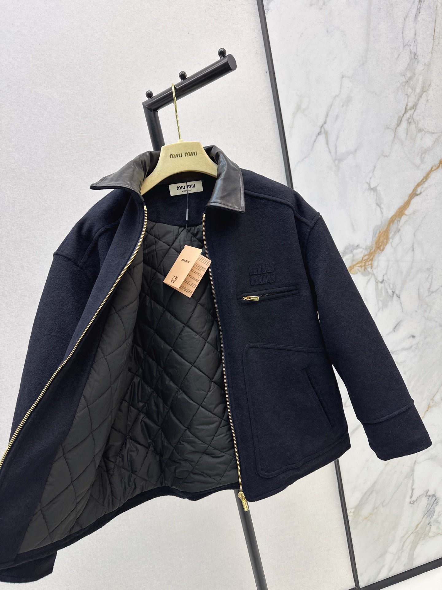 25fw new leather lapel wool cotton jacket