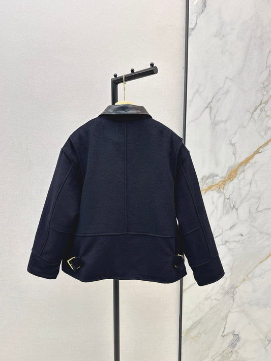 25fw new leather lapel wool cotton jacket