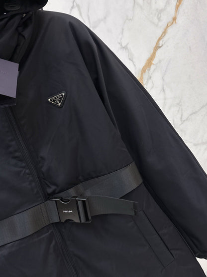 25fw new buckle belt hooded down jacket