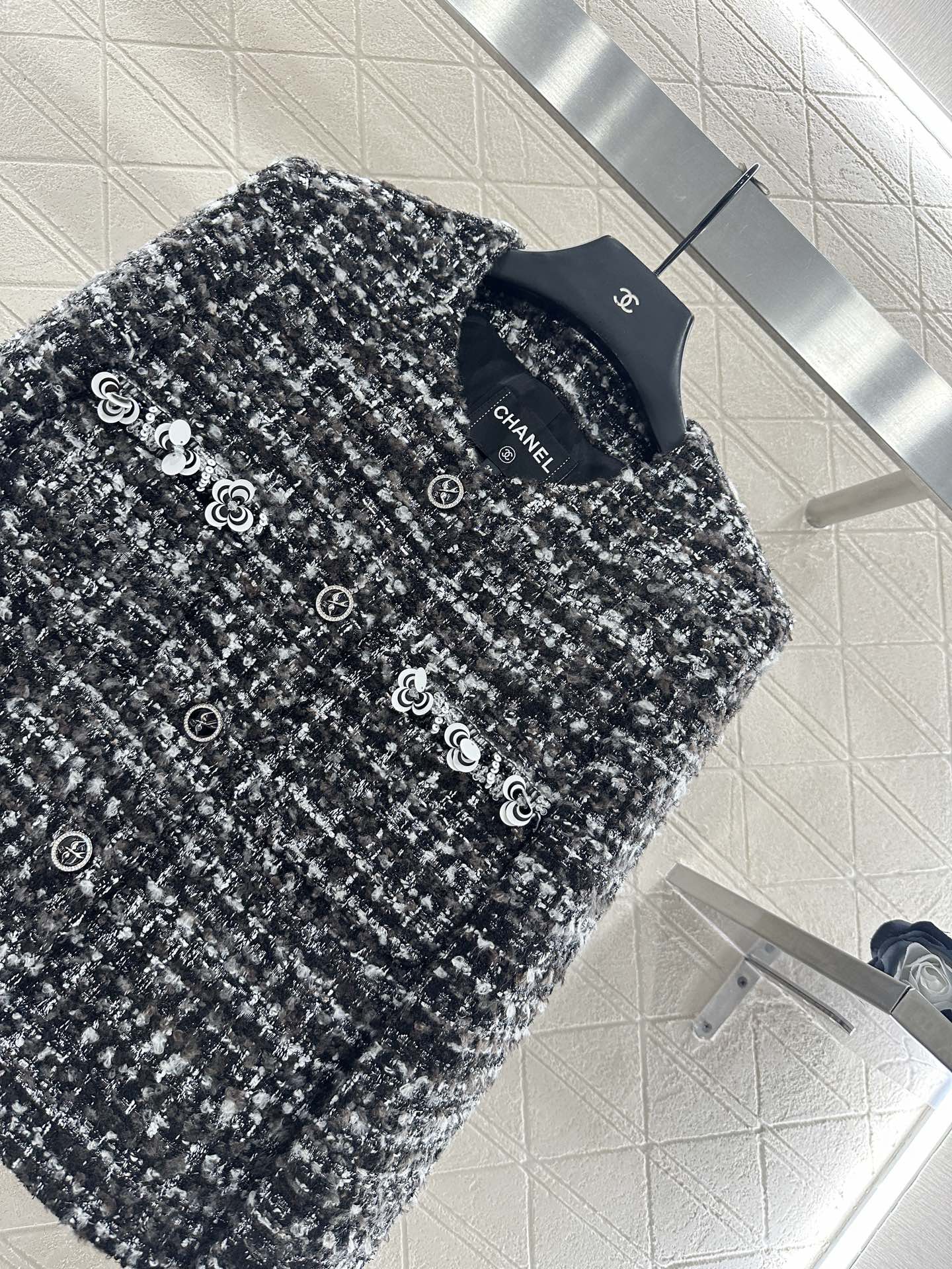 Woolen sequined camellia jacket