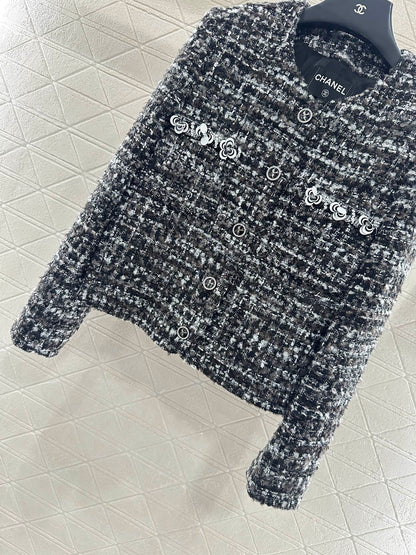 Woolen sequined camellia jacket