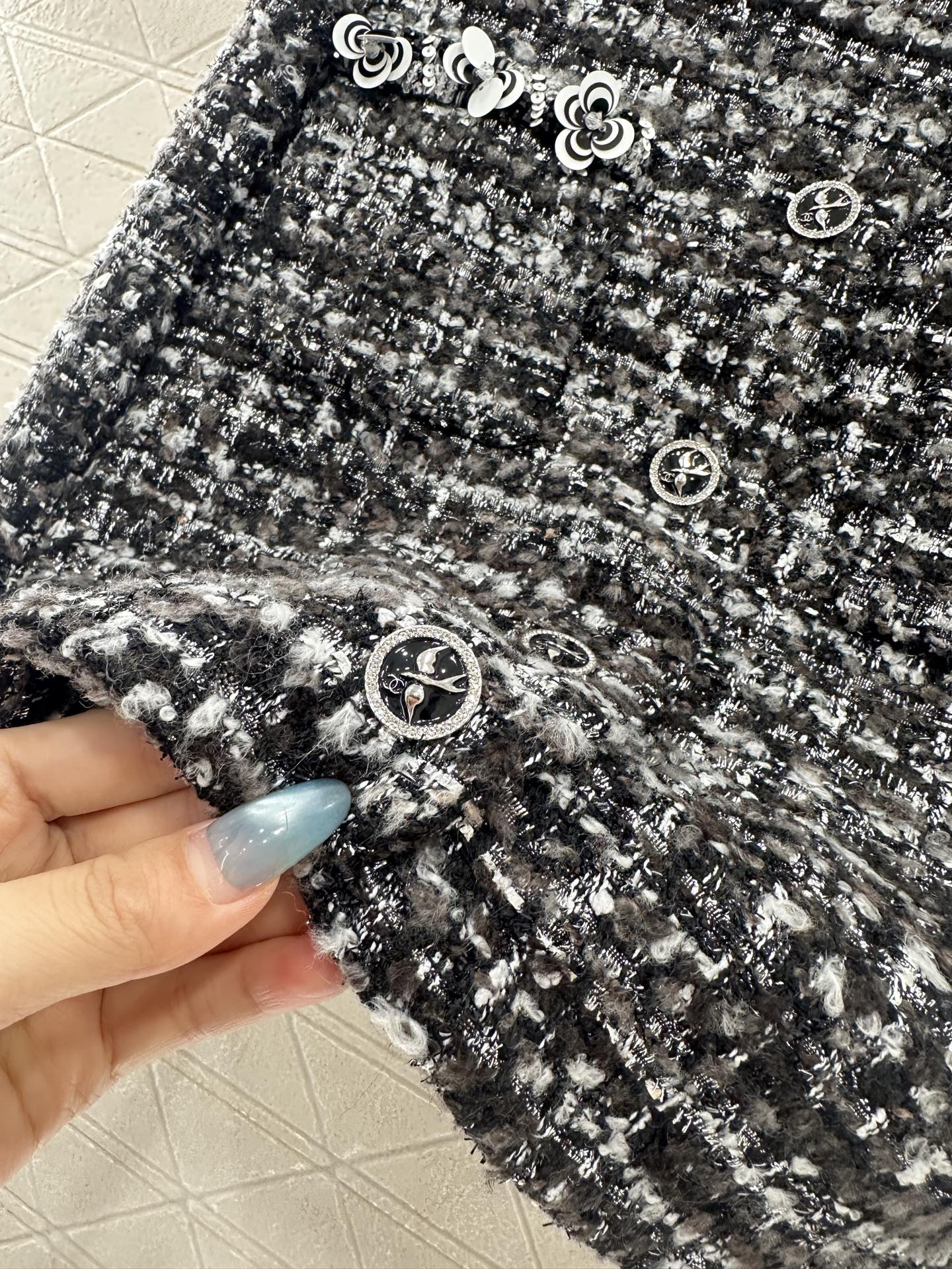 Woolen sequined camellia jacket