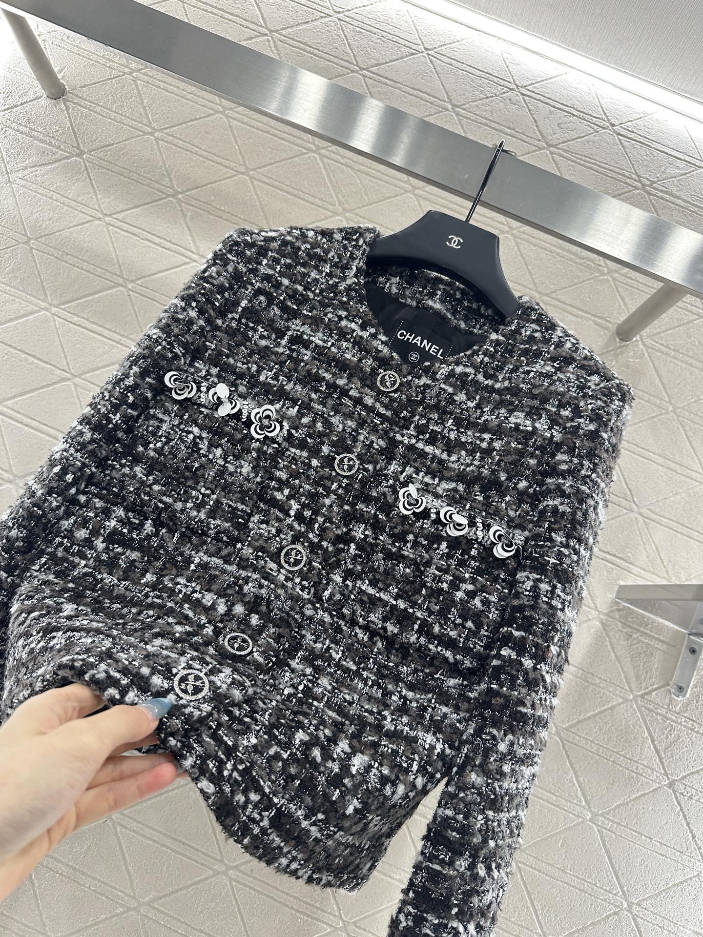 Woolen sequined camellia jacket