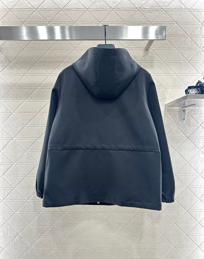Hooded drawstring windbreaker jacket