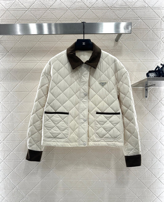 Corduroy collar diamond patterned cotton jacket