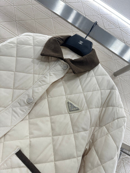 Corduroy collar diamond patterned cotton jacket