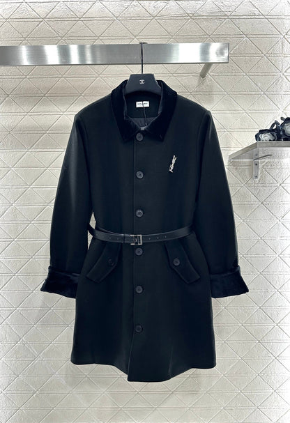 Collar waistband mid length jacket