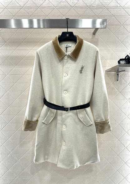 Collar waistband mid length jacket