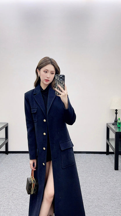 Front shoulder lapel long coat