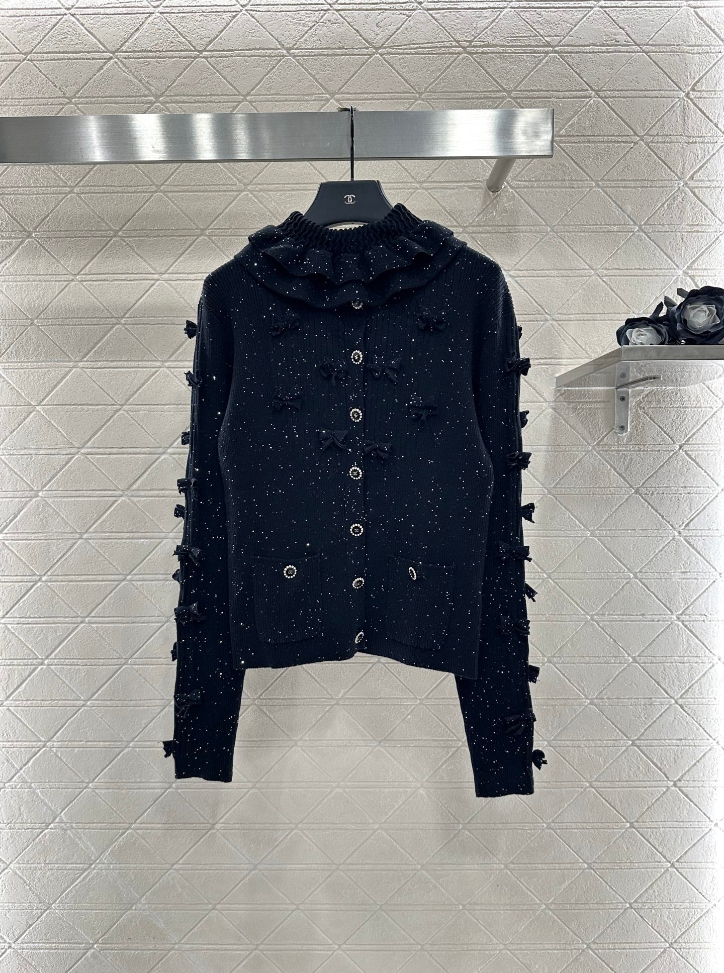 Bead bow knitted cardigan