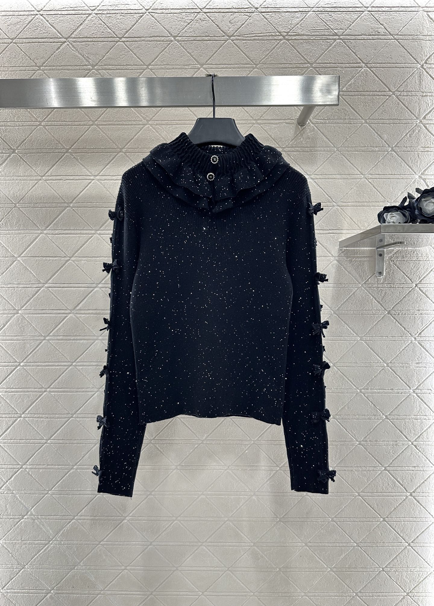 Bead bow knitted cardigan