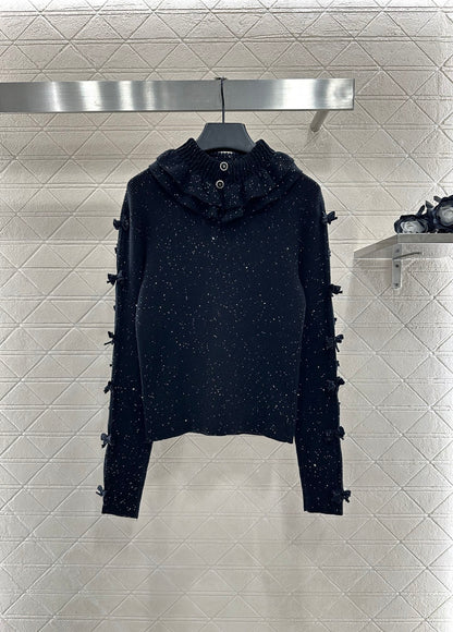 Bead bow knitted cardigan