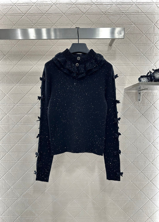 Bead bow knitted cardigan