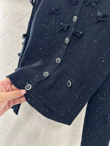 Bead bow knitted cardigan