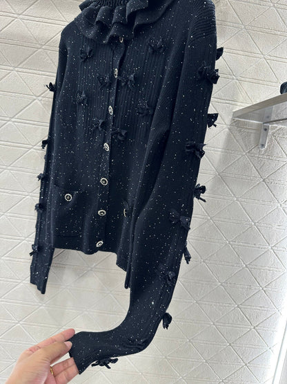 Bead bow knitted cardigan