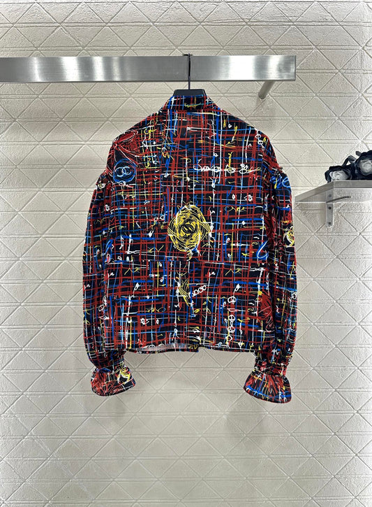 Printed lantern sleeve shirt