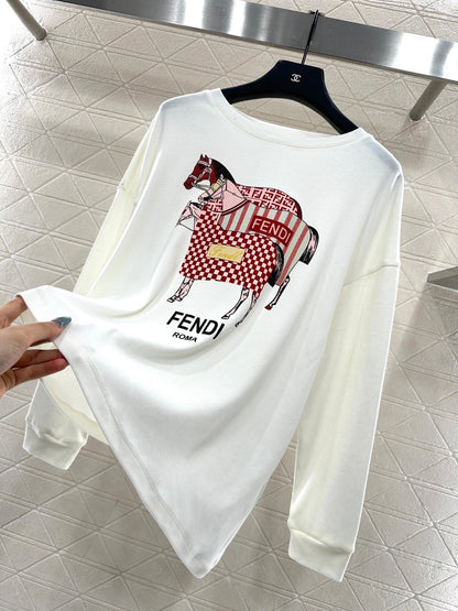 Round neck horse print long sleeve