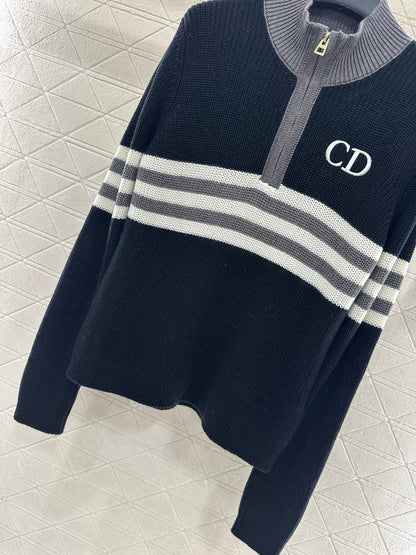 High-neck knitted wool long-sleeved top