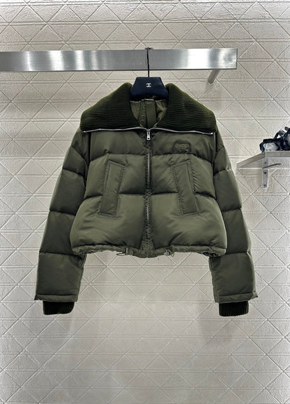 Knitted collar zip-up down jacket