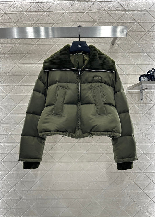 Knitted collar zip-up down jacket
