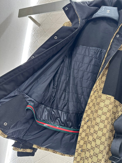 Hooded belted jacquard cotton coat