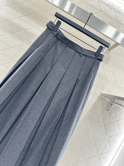 Belted midi pleated skirt