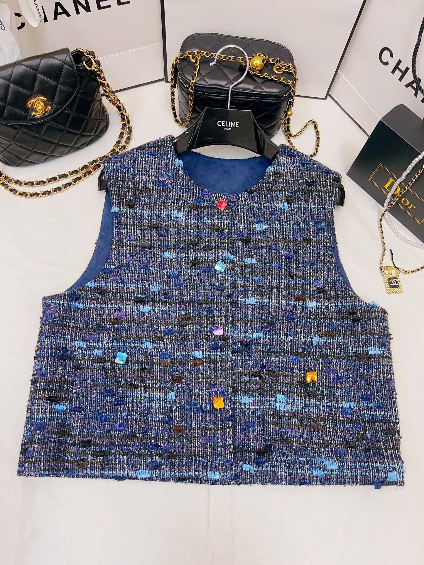 blue plaid vest