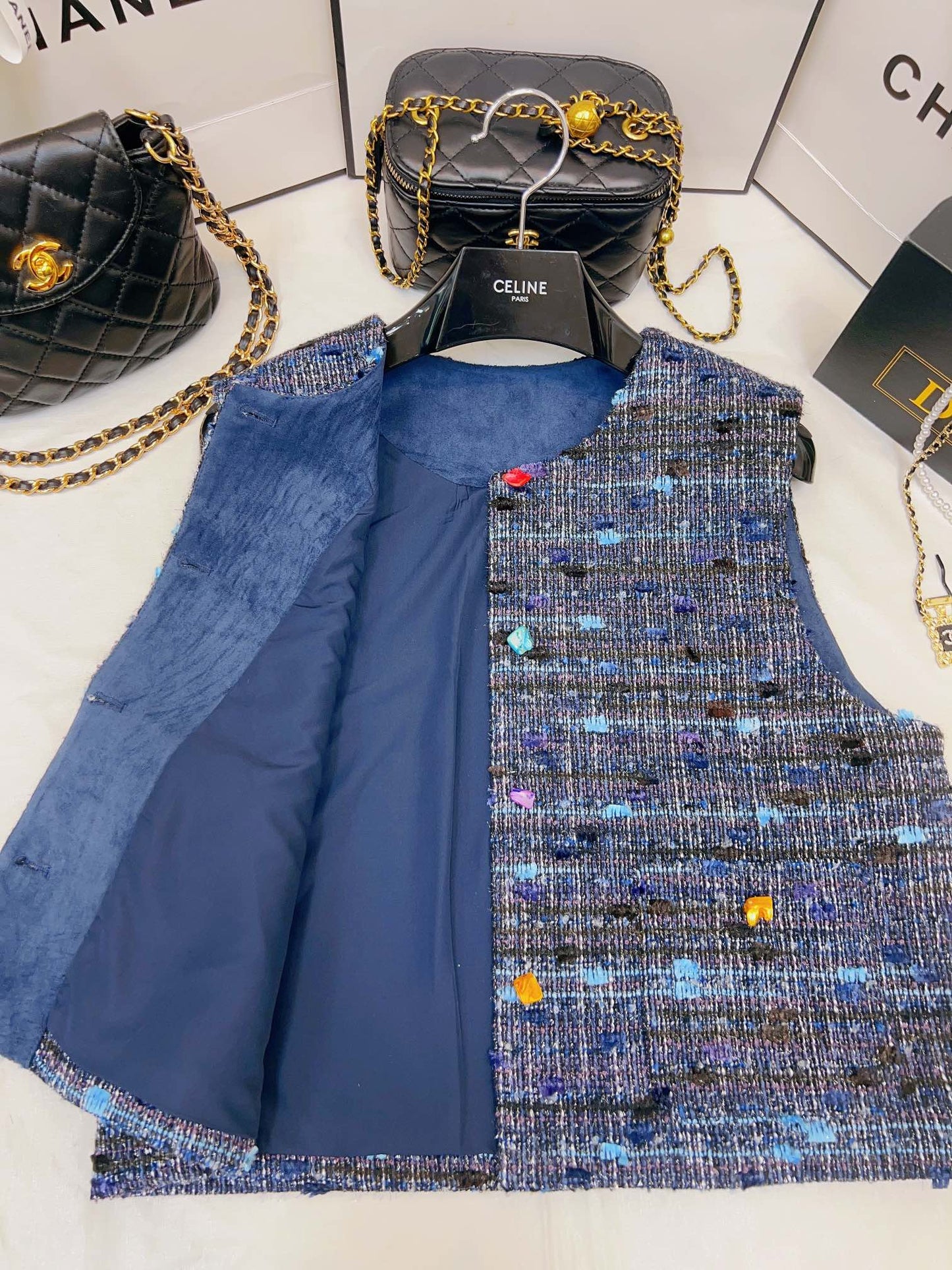blue plaid vest