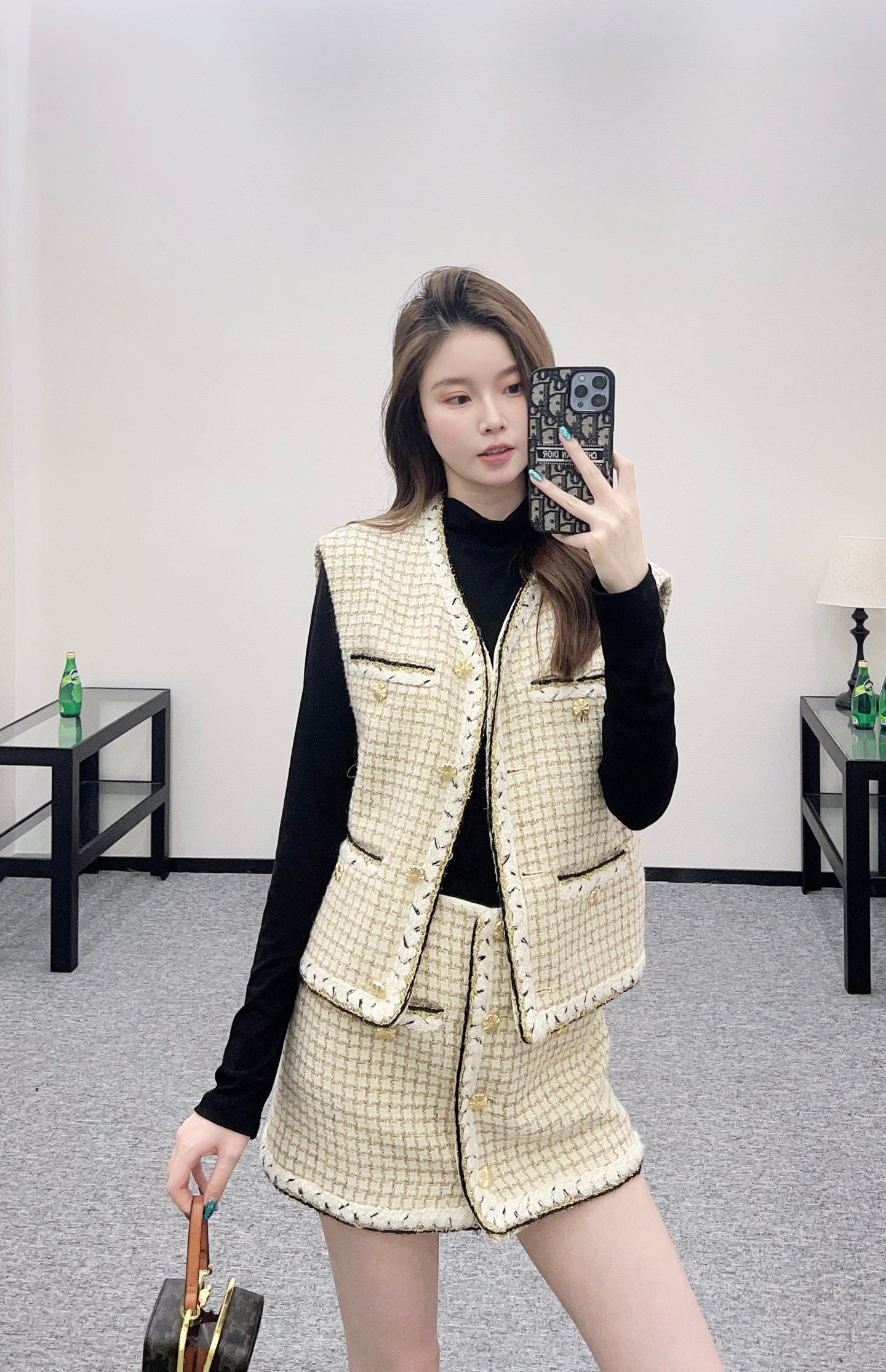 Woven plaid vest