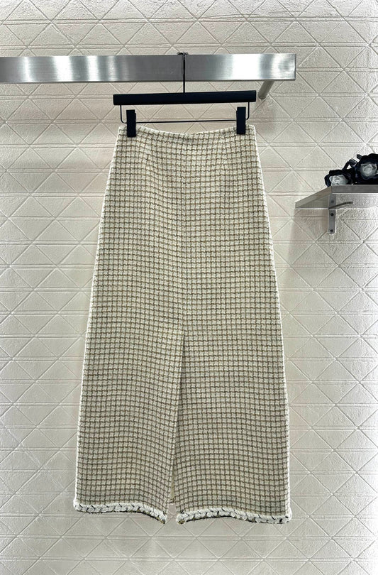 Woven plaid midi skirt