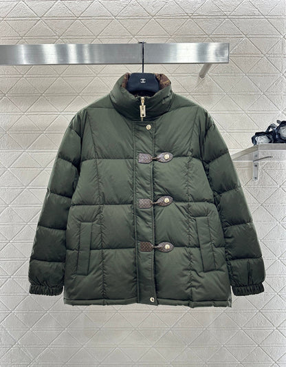 Leather buckle stand-up collar down jacket
