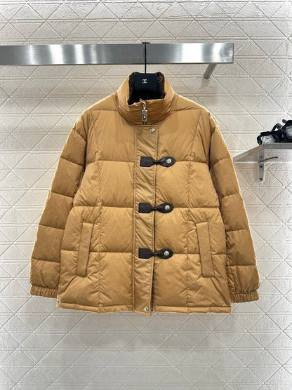 Leather buckle stand-up collar down jacket