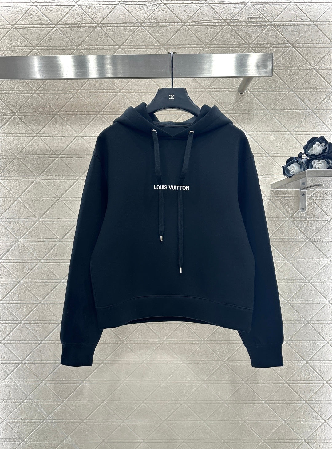 Hooded drawstring cropped sweatshirt