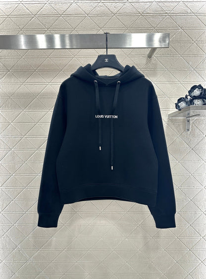 Hooded drawstring cropped sweatshirt