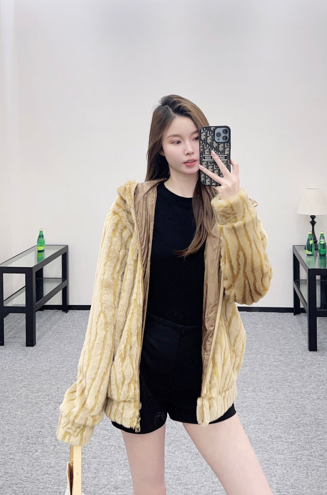 Hooded suede jacket