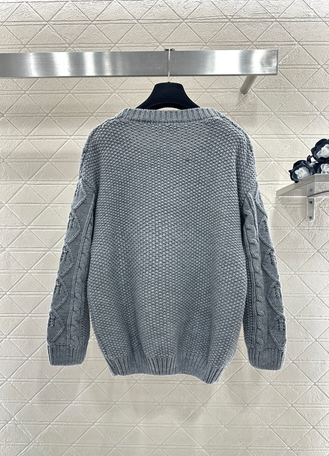 Crochet tie-up pullover sweater