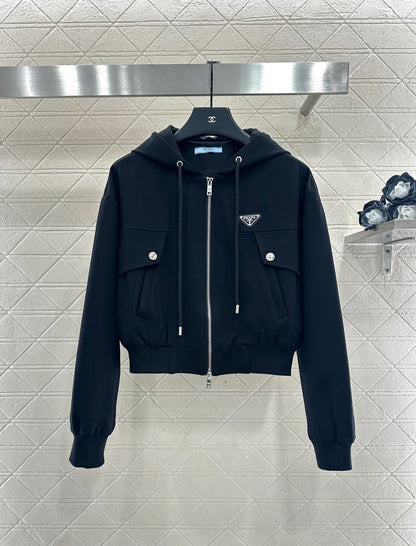 Hooded drawstring zipper jacket