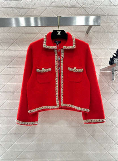 Knitted Cardigan with Braided Trim